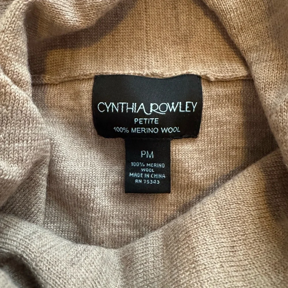 Cynthia Rowley Merino Wool Colorblock Cowl Neck Sweater Petite PM Neutral Luxury